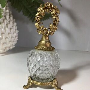 Gold and Clear Crystal Decorative Perfume Bottle - Ornate Floral Accent